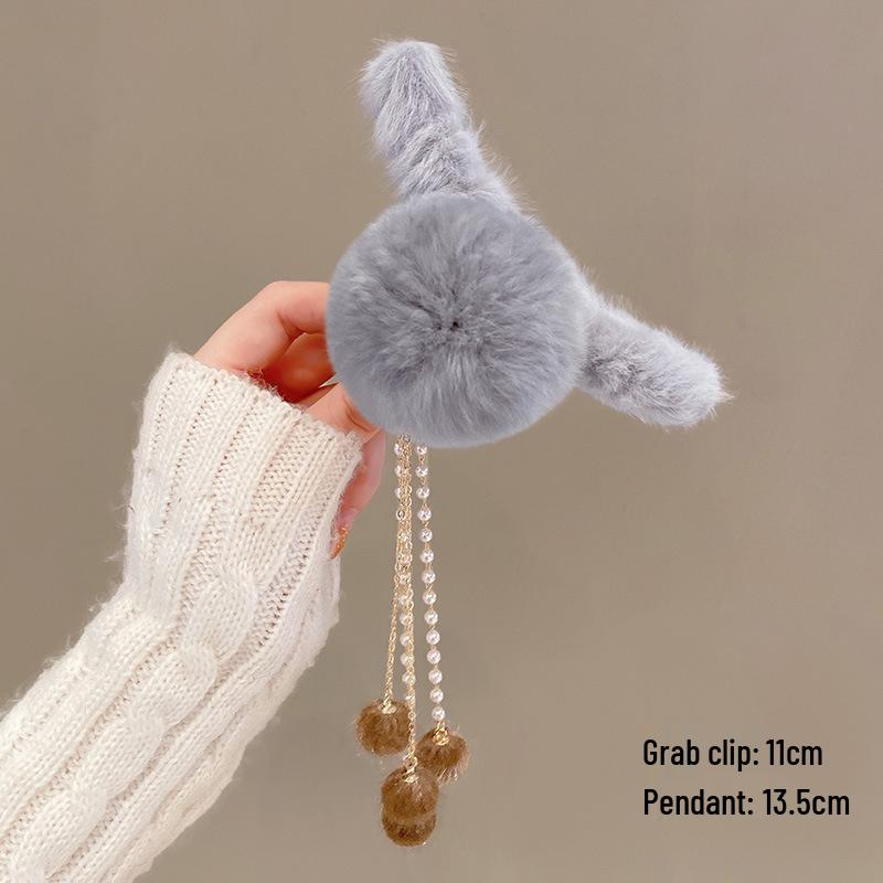 Korean Style Plush Bow Hair Clip with Tassel - Autumn/Winter Women's Hair Accessory
