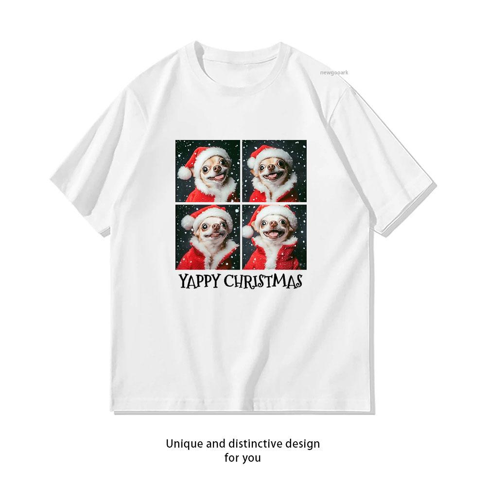 Cute Chihuahua Santa Hat Photobooth Yappy Christmas TShirt woman man Casual cotton graphic t shirts Creative Shortsleev S