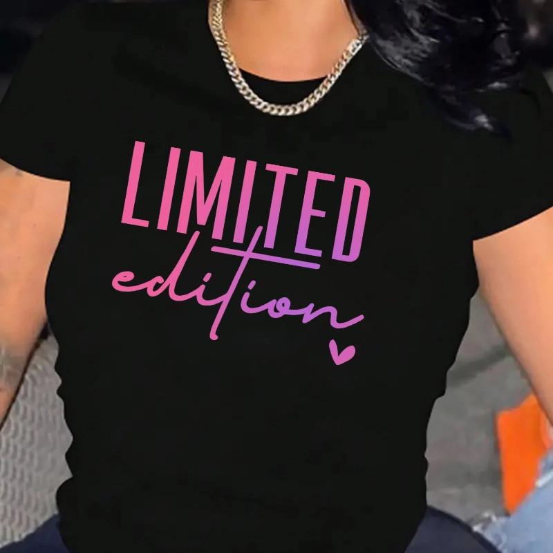 LIMITED Colorful Letter Font Plus Size T-shirt Women Summer Casual Oversize Fashion Round Neck Short Sleeve Tops Tee Shirt