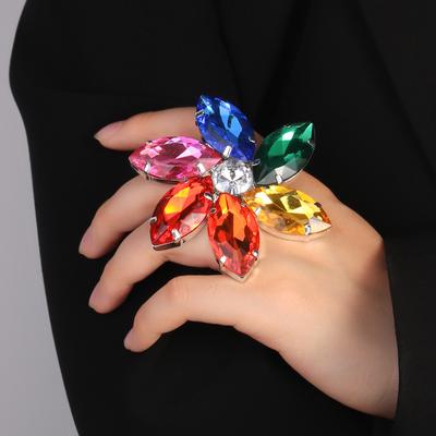 Rhinestone Water Drop Ring Colorful Adjustable Large Accessories Crystal Rings for Woman Luxury Free Shipping 2023