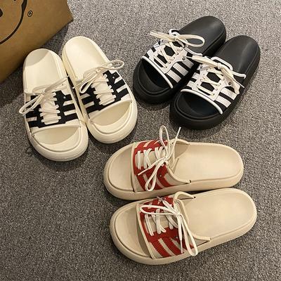 2025 Women's Summer Fashionable Slip-On Sandals Soft Bottom Anti-Slip Cross Strap Open-Toe Half Slippers Korean Style Flat Heels