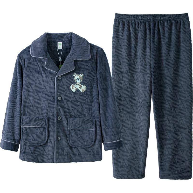 Lulu Niu Boys' Thickened Fleece Pajama Set for Autumn and Winter