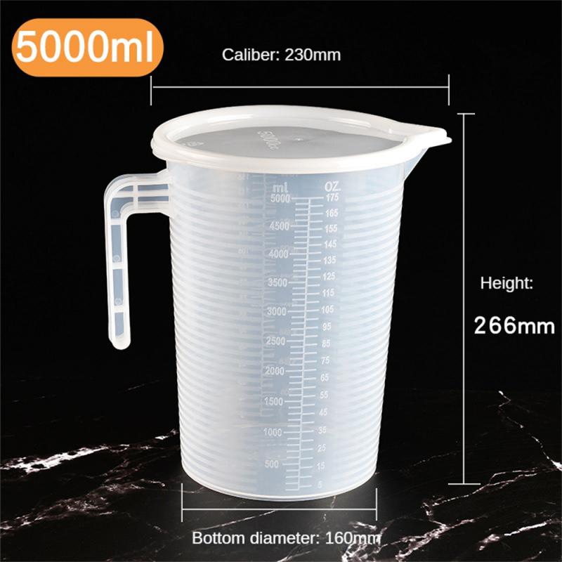5000/3500/2000/1000/500/250/100ml Tazza graduata in plastica con coperchio Becher da laboratorio di grandi dimensioni Tazza di miscelazione trasparente Strumenti per la cottura