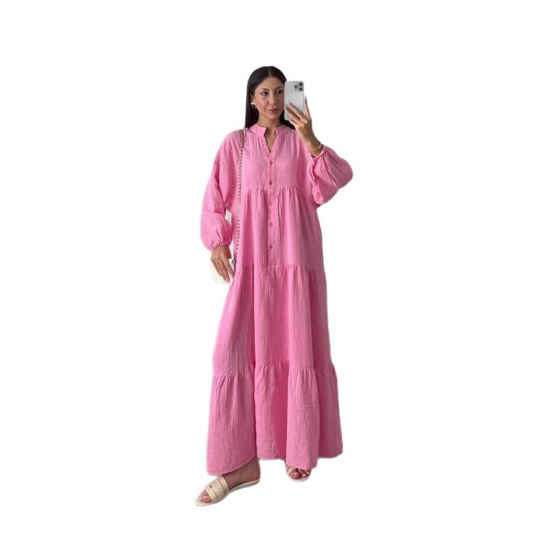 Women's Maxi Dress Long Sleeve Tiered A Line Loose Fit Casual Boho Long Dress