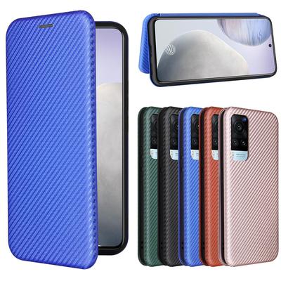 Custodia a libro in pelle Vivo X30 Pro con scomparto per carte e design in fibra di carbonio. Stile Semplice e Business per IQOO U3.
