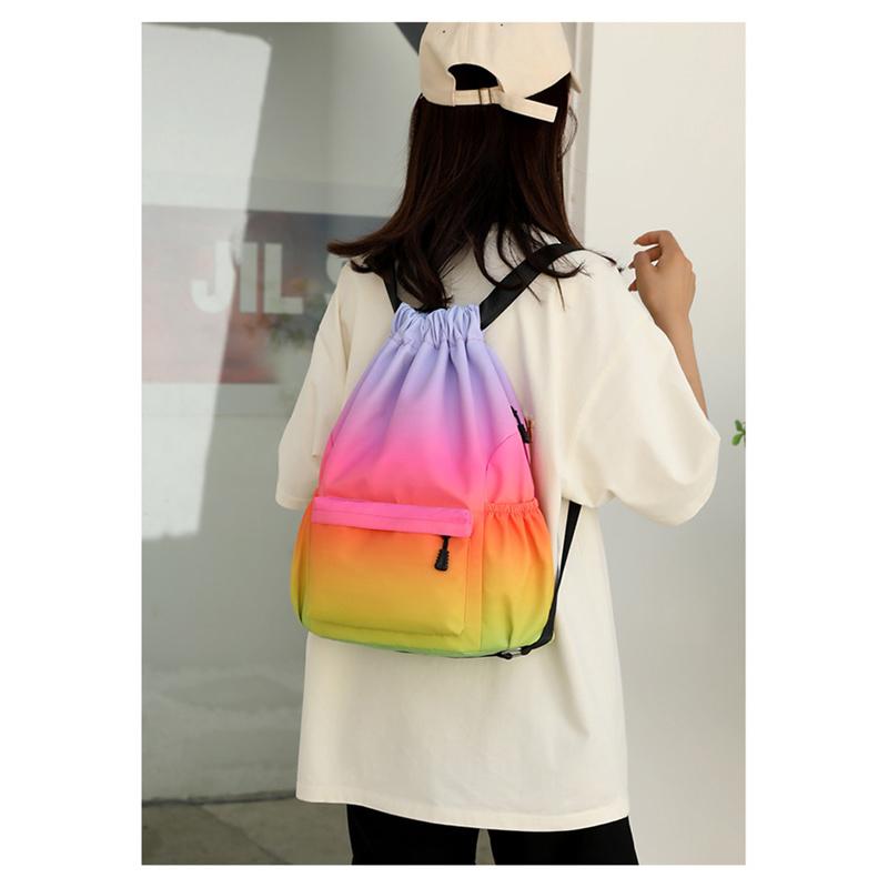 Nylon Gradient Bundle Pocket Backpack Large Capacity Waterproof Sports Drawstring Bag Portable Casual Daily Travel School Bag