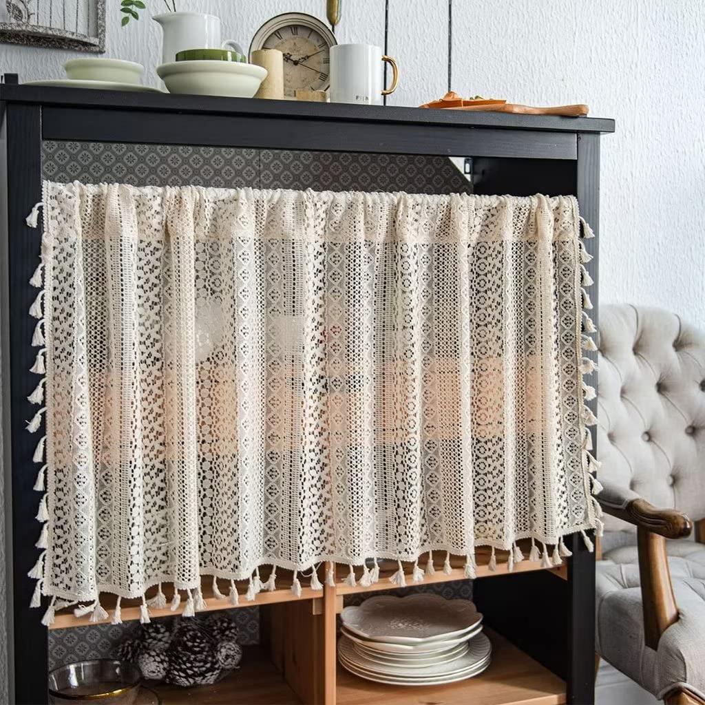 45cm Long Cafe Curtains for Small Princess Stylish Room Tension Rod Privacy Storage Small Coffee Interior New 150cm Wide x 45cm Karado Kobo Windows,