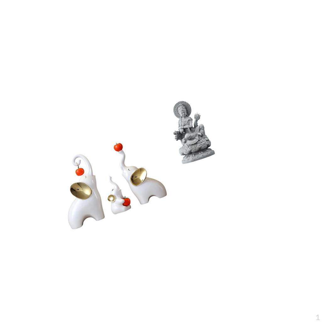 Elephant Family Figurines And Guan Yin Buddha Sculpture Feng Shui Crafts for Living Room Bedroom