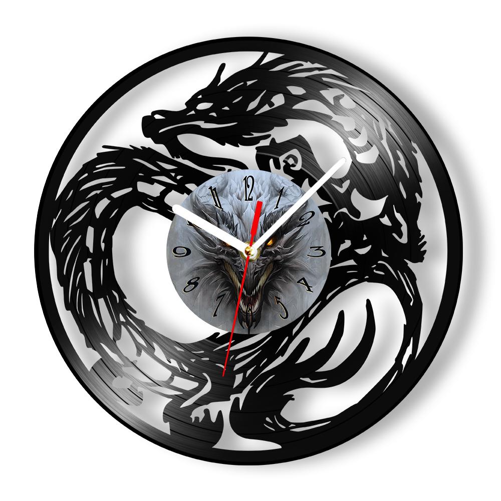 

Dragon Inspired Retro Vinyl Record Wall Clock Fantasy Home Decor Mythical Creature Handicraft Art Carved Music Album Wall Clock