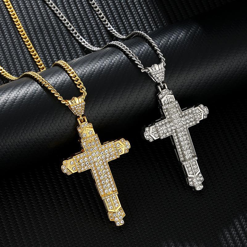 Simple Style Rhinestone Christian Cross Rhinestone Pendant Necklace Personality Fashion Street Domineering Chain Jewelry