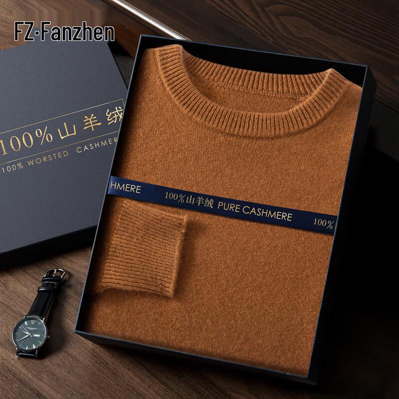 Fanzhen Men's 100% Pure Cashmere Round Neck Sweater