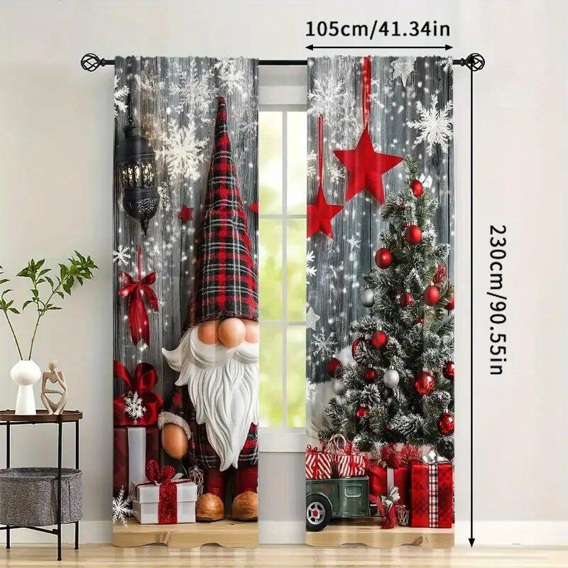 Set Of 2 Santa Claus Printed Curtains Christmas Decorations Bedroom Living Room Home Decoration Curtain For Sitting Made Polyester