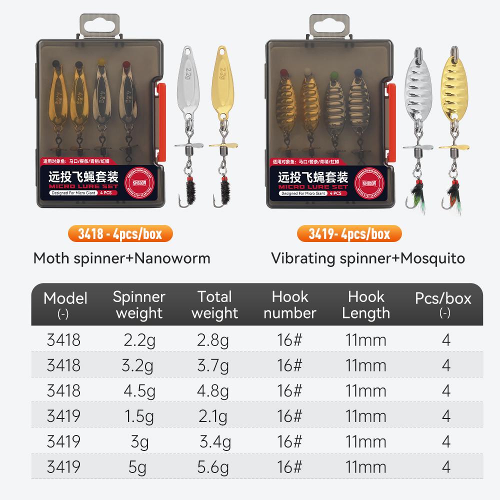 Kingdom FLY LURE SET 4pcs/box Long Casting Metal Spinner Spoon Jigs Fishing Lures 1.5g 2.2g 3g 3.2g 4.5g 5g Sequins Bait