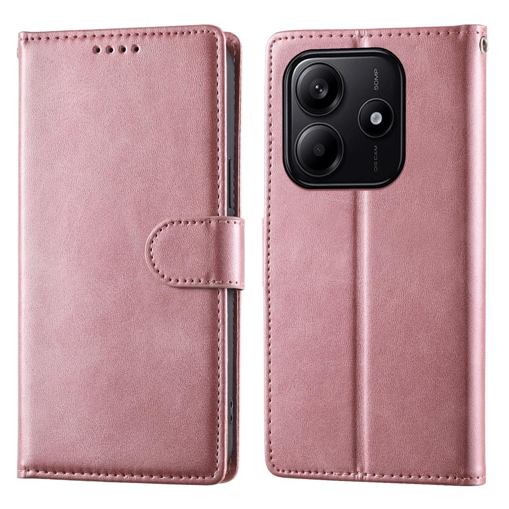 For Xiaomi Redmi Note 14 5G Case Stand Wallet Calf Texture PU Leather Flip Phone Cover with Wrist Strap