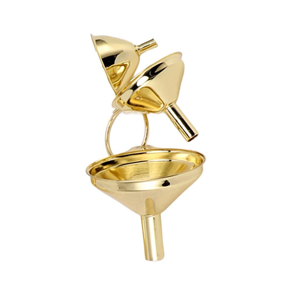 3 Pieces Gold Kitchen Funnel Set Small Food Grade Stainless Steel Funnel Narrow Valve Rod Metal Mini Hopper Cooking Oil