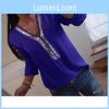 Stylish Womens Long Sleeve Sequins Blouse With Timeless V-neck And Plus Size