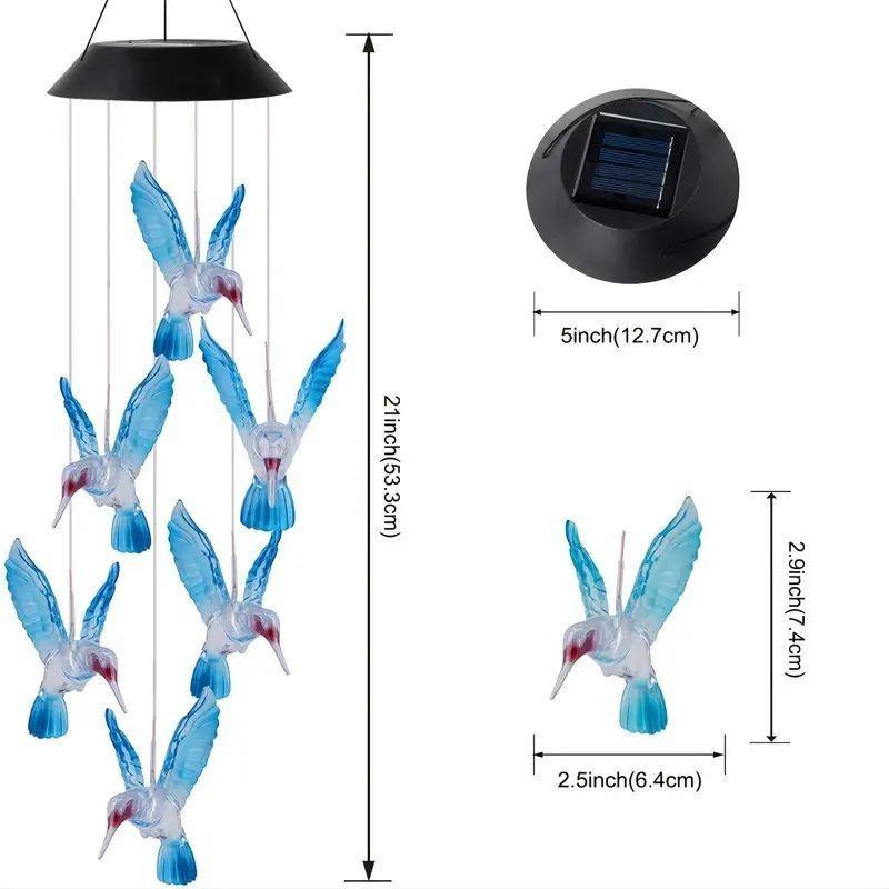 Blue Bird Wind Chime Lamp Color changing Solar Wind Chime Colorful Butterfly Wind Chime Lamp Waterproof Outdoor for Courtyard Garden Decoration