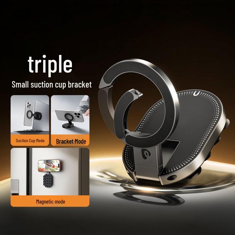 Magnetic Carabiner Phone Holder: Foldable, Rotatable, Multi-Functional Stand with Suction Cup. Three-in-One Small Suction Cup Magnetic Holder чёрный