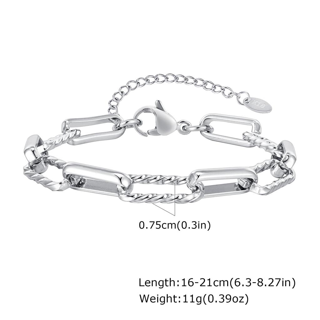 Vnox Classic Bracelets For Women Girls Gold Silver Color Paperclip Chain Stainless Steel Rectangle Bracelet Charm Jewelry Party