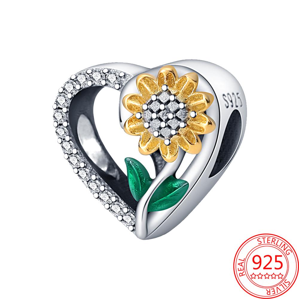 Charms Plata Copper Colors Spring Sunflowers Cherry Blossoms Beads Pendant For Original Bracelet For Women Diy Jewelry Love Gift