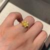 Gold Plated Peony Rhinestone Rings Ancient Copper Floral Adjustable Ring Three-dimensional Chinese Style