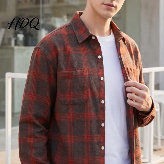 Casual Shirt Men Plaid Print Jacket Long Sleeve Button Down Autumn Outerwear Coat Lapel for Commuting Layering Outfits Breathable Tops
