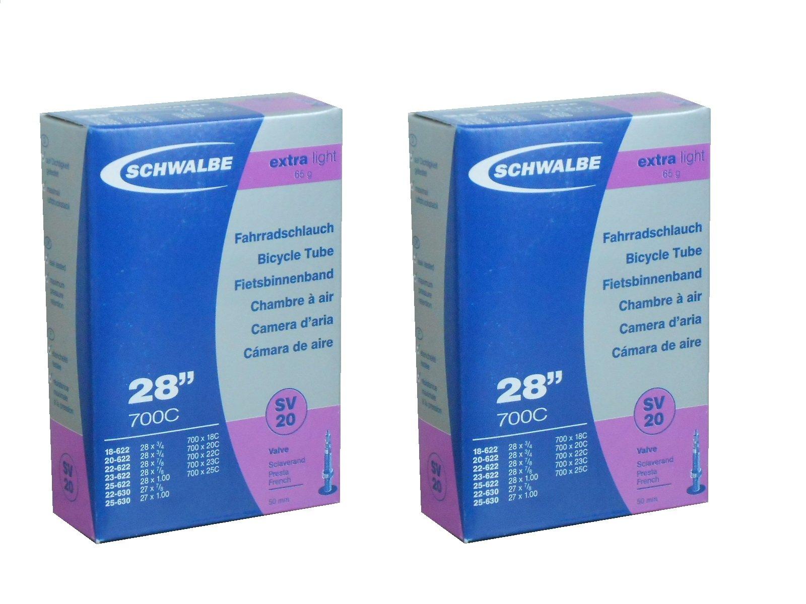

Set of 2 SCHWALBE 20SV-ML Lightweight Tubes for 700x18/25C Presta 50mm Medium Long Valves, 65g [Parallel Import]