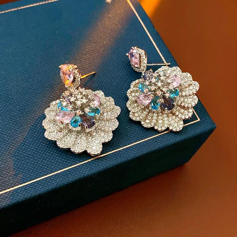 Vintage Colorful Inlaid Rhinestone Earrings for Women 2025 Zircon Flowers Leaves Drop Earring  Fashion Luxury Designer Zircon