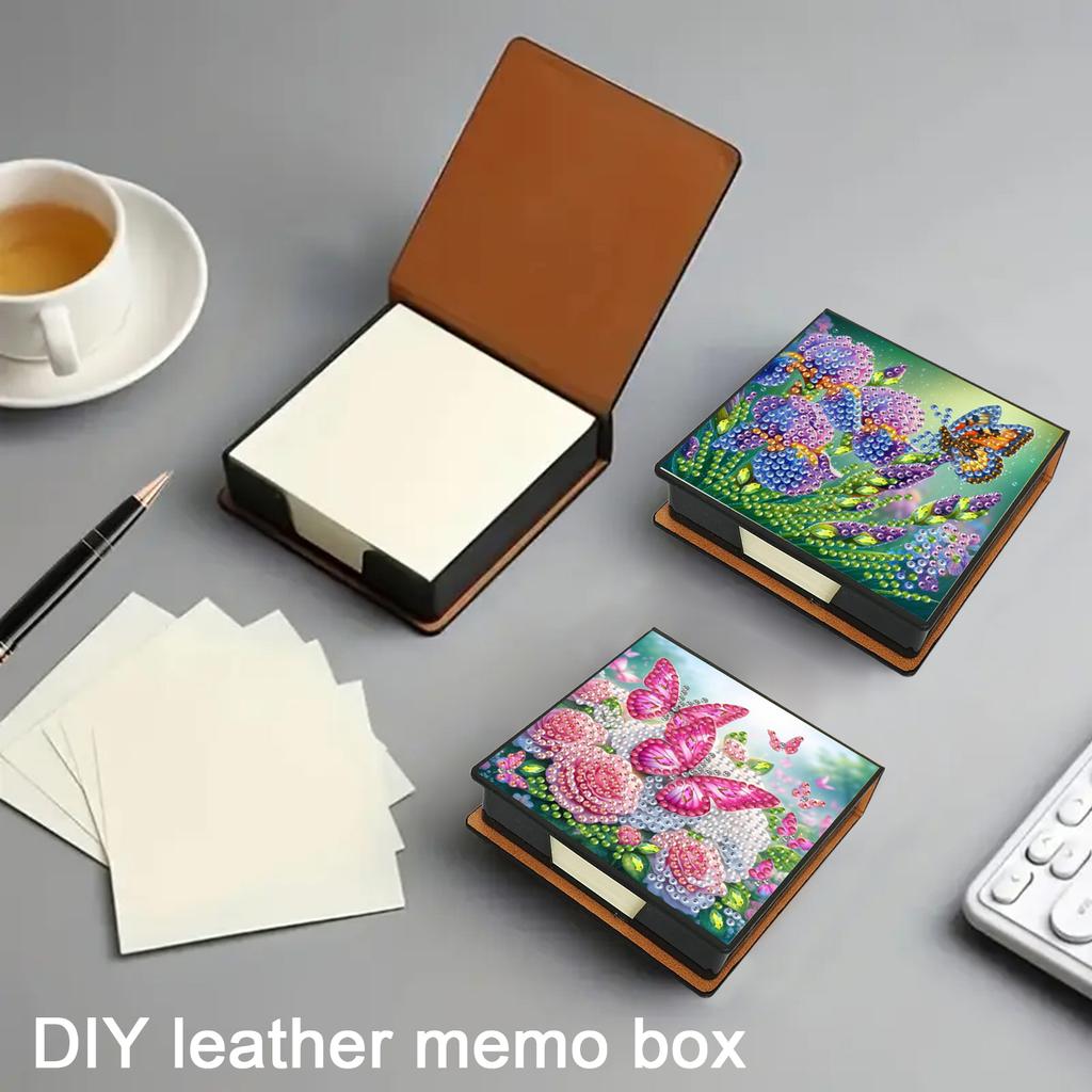 4pcs Flower PU DIY Memo Paper Storage Box Diamond Art Contains 160 Sheets of Paper Diamond Painting Note Box for Office Desk