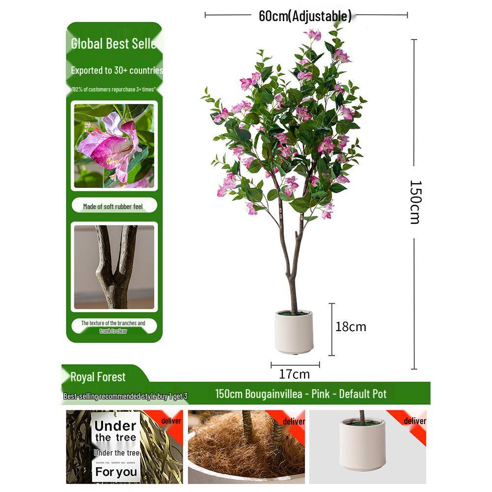 Large Artificial Bougainvillea Tree for Indoor Decoration - Potted Fake Cherry Blossom Plant Ornament