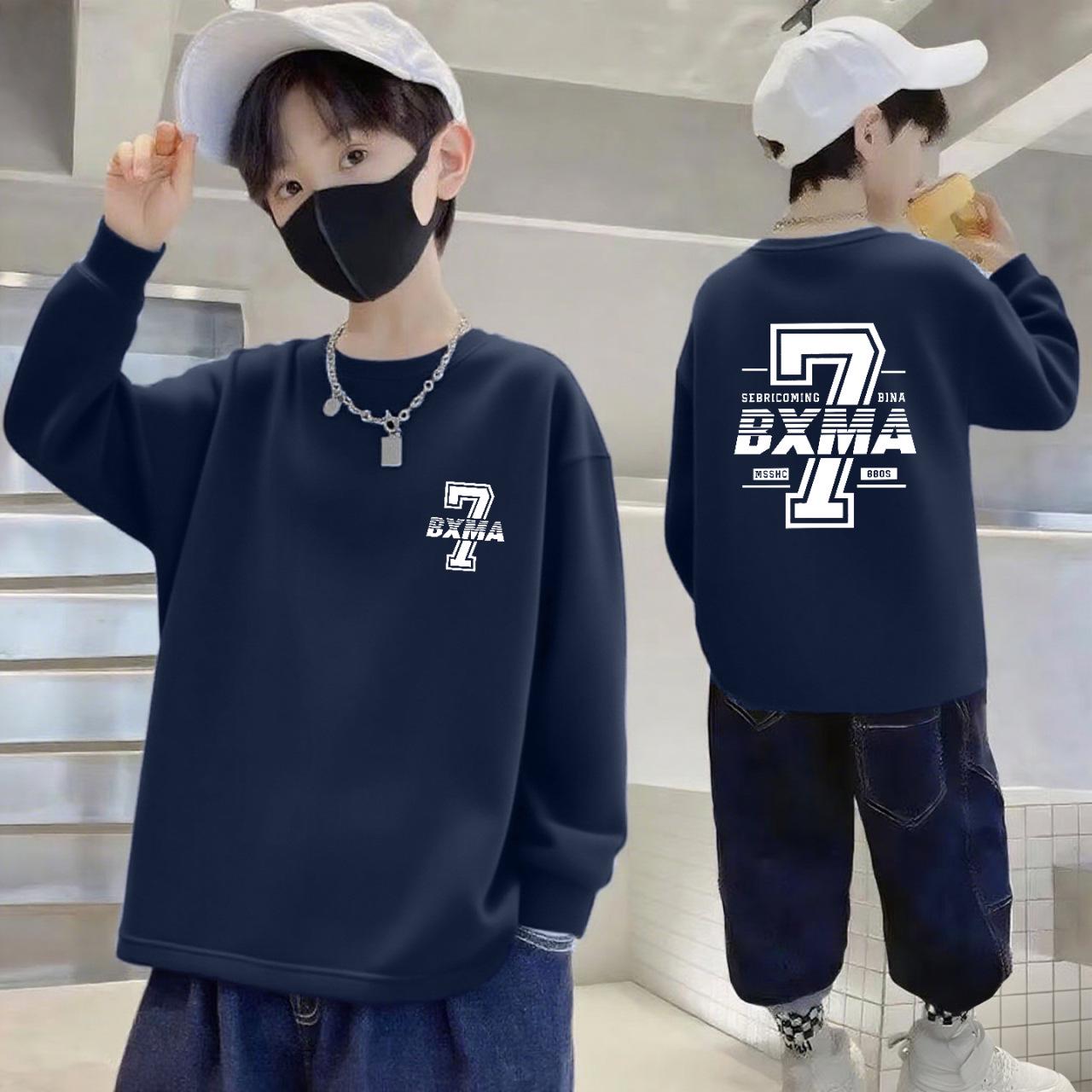 

Pure Cotton Boys Long-Sleeve T-Shirt, Loose Fit, Round Neck, Ideal for Autumn and Sports, Sizes for Middle and Big Kids 150cm (70-80 kg) темно-синього кольору