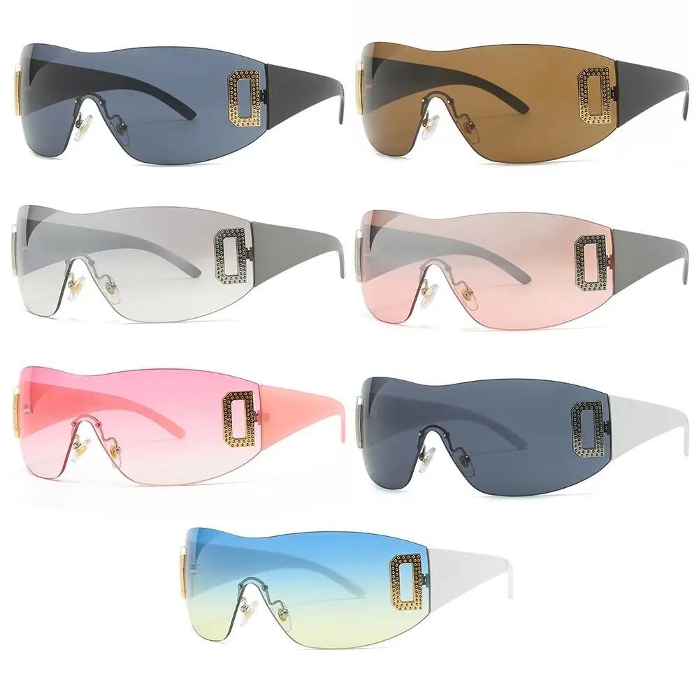 Trendy Frameless Eyewear Jeweled Shades Sport Sunglasses Y2K Sunglasses for Women Wrap Around Punk