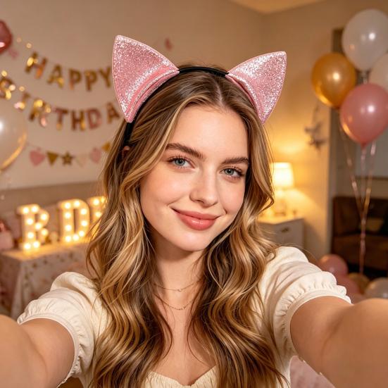 Sparkly Headpiece for Photoshoots Furry Cat Ears Headband Women, Glitter Ear Hair Cosplay Costume Props Accessory Halloween Party And Masquerade
