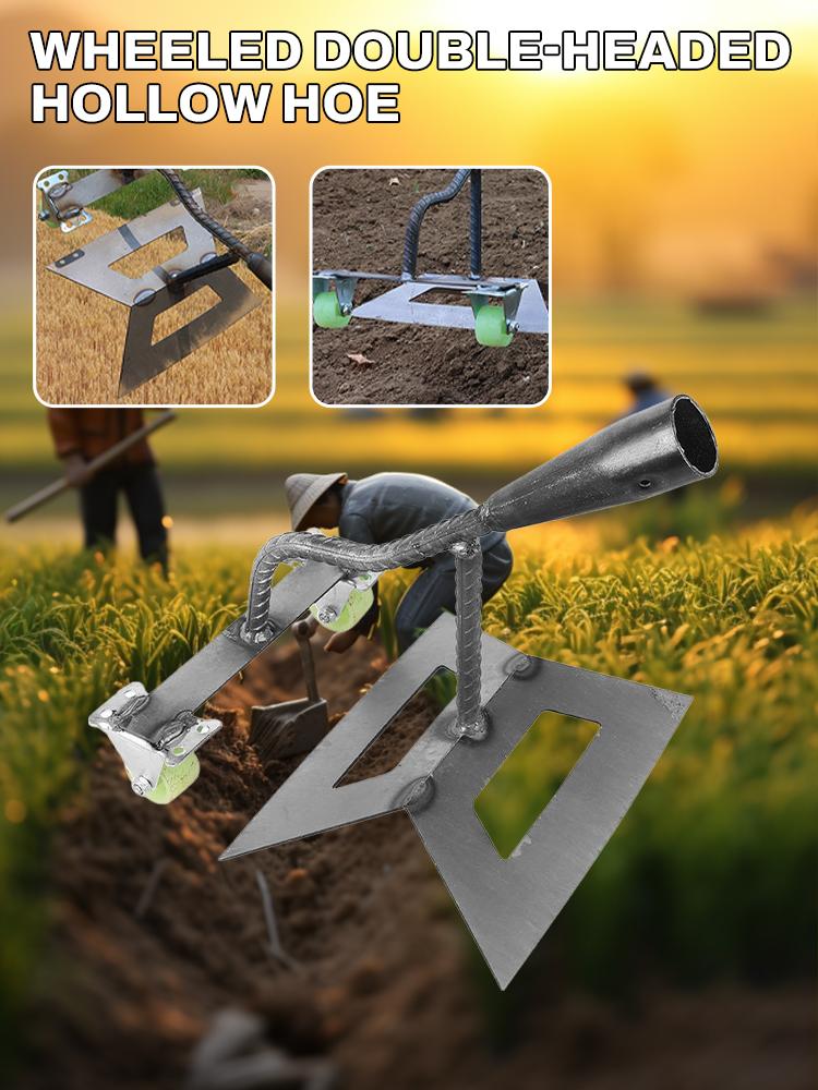 ManuellesSchiebe-Unkrautentfernerkopf,Zweiköpfige Radhacke,Manganstahl-Unkrautstecher,Gartenhacke,Doppelnutzung Zum Jäten und Lockern des Bodens