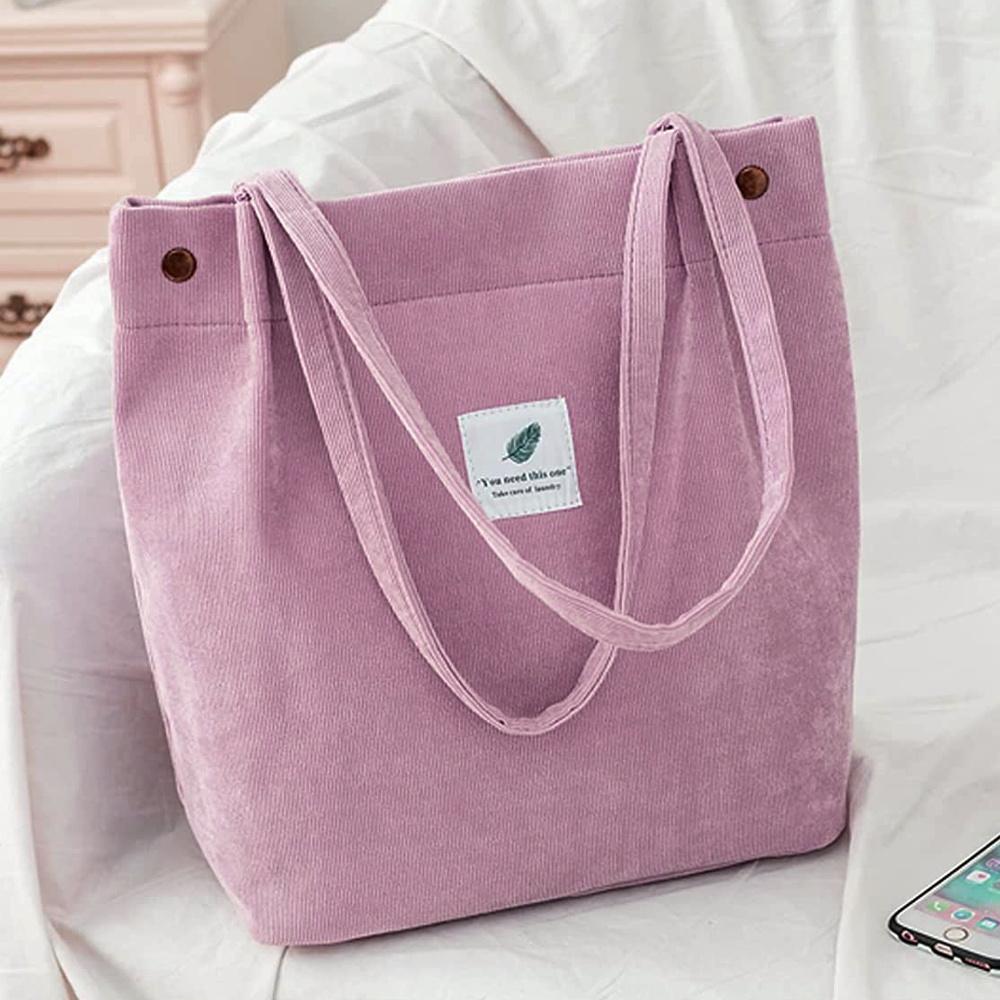 

Newest Female Bag Handbags With Button Eco Organizer Women Corduroy Shoulder Shopping Bags Reusable Casual Outdoor Party Tote
