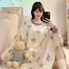 Chemise de nuit grande taille en pur coton à motifs de dessins animés (250 Jin) - Chemise à manches longues mi-longues, idéale pour le printemps et l'automne, parfaite pour la maison ou les sorties décontractées.