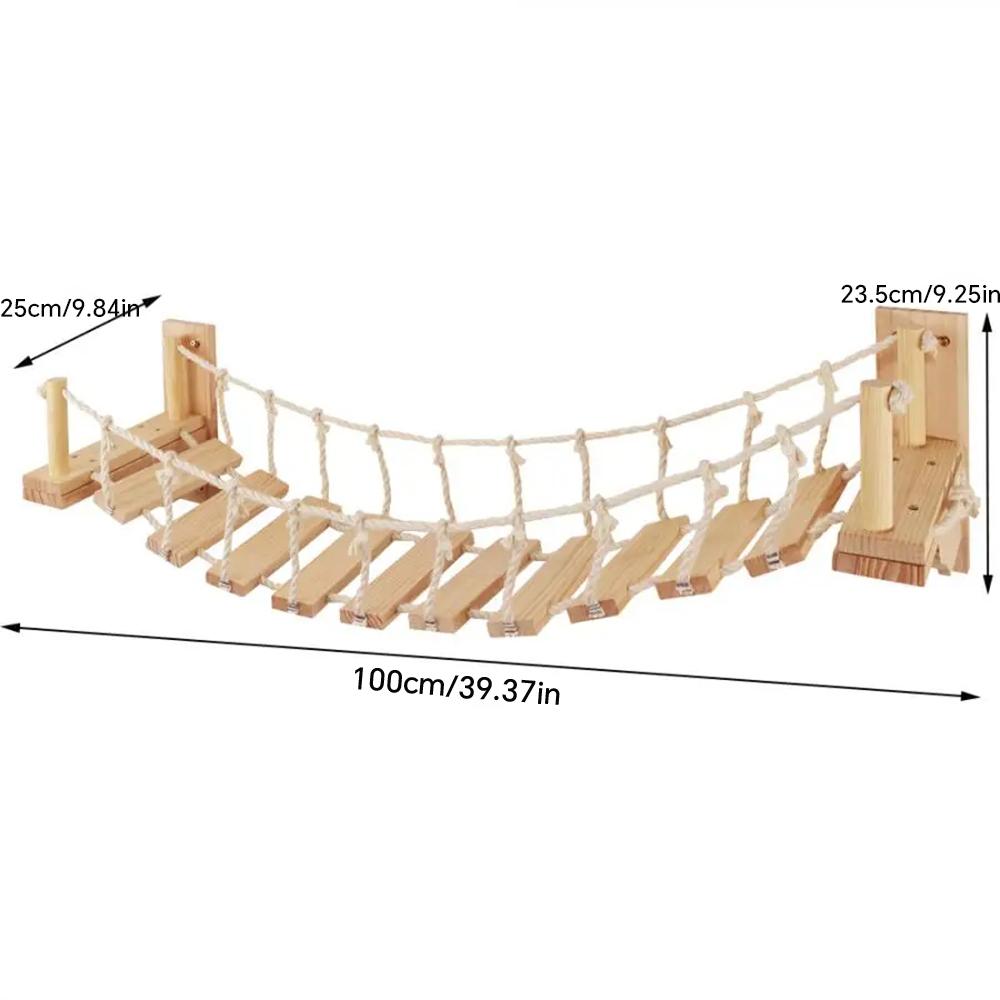 Massivholz Katzenklettergerüst Wandmontiert mit Kratzstange Wandspielzeug Nistplatz Sprungplattform und Holztreppen Regalen