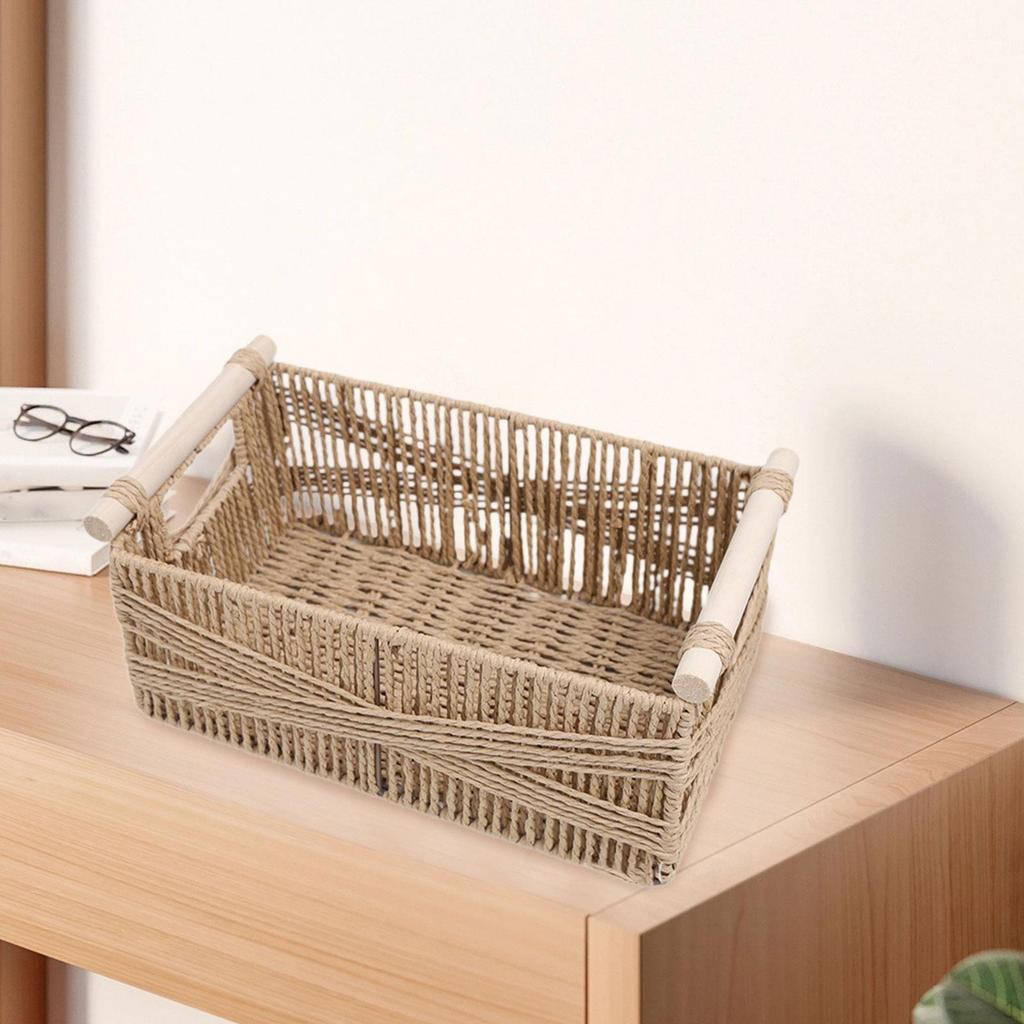Basket for Closet, Toilet Paper Container, Wooden Handle Cosmetics And Fruit