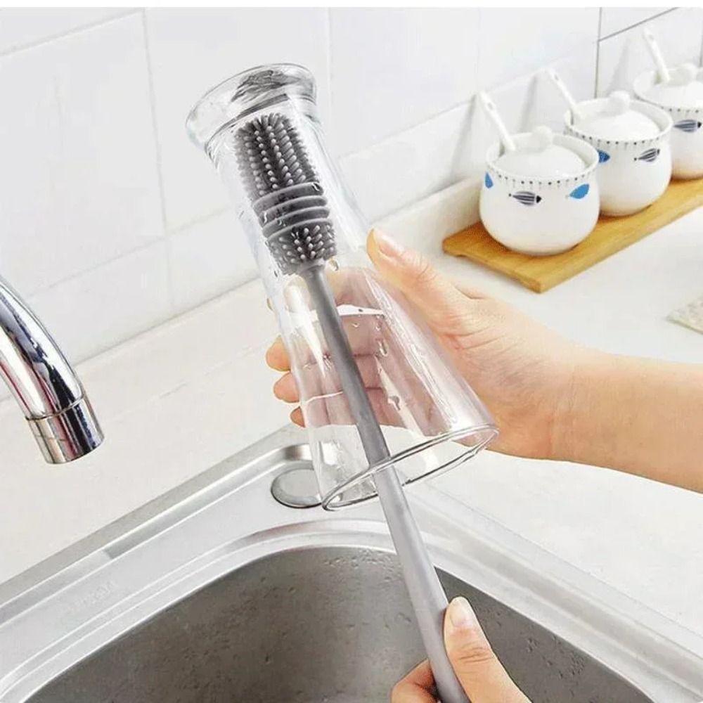 Heat-Resistant Bottle Cleaning Tool Long Handle Glass Cup Cleaner Silicone Bottle Brush  Home