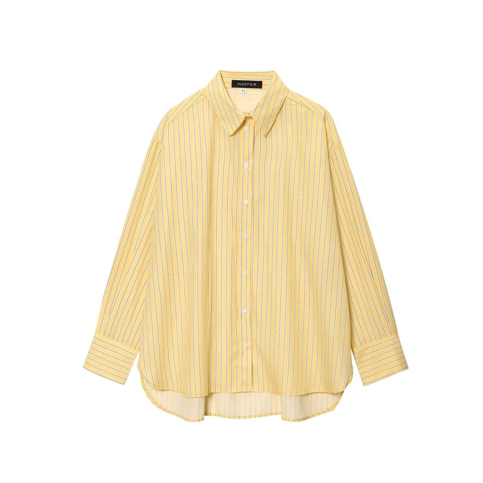 Spring and autumn new European and American style women s casual yellow striped loose shirt XS