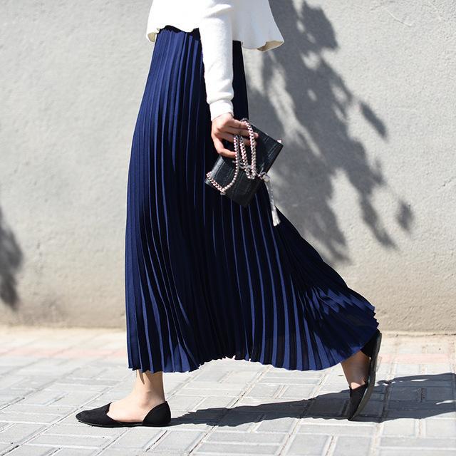 Falda Plisada Clásica para Mujer 90cm/80cm Larga Falda Femenina de Cintura Elástica Talla Grande Falda Plisada de Terciopelo para Invierno Largo hasta el Tobillo