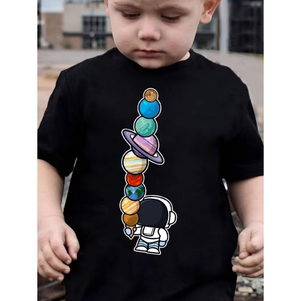 Boys Kids Clothes Stylish Cartoon Space Astronaut Graphic T Shirts Boys Girls Summer Short Sleeve Outdoor Clothes for Children