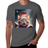 Cute Cat Face Funny Cat Taking A Selfie With Ufo Multicolored Drawing Painting Tshirt Sporty Breathable Short Sleeve Tshirt