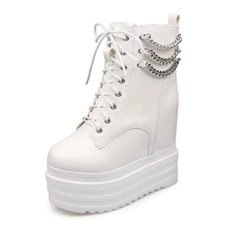 

Fashion 13CM Nightclub Stage Ankle Booties Women Extreme Thick Platform Heel Gothic Punk Shoes Girls Sexy Chain Party Boots Chunky 34 белый