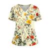 Floral Print V Neck Medical Scrub Top with Pockets Side Slits Short Sleeve Nurse Uniform Shirt for Women Comfortable Fit