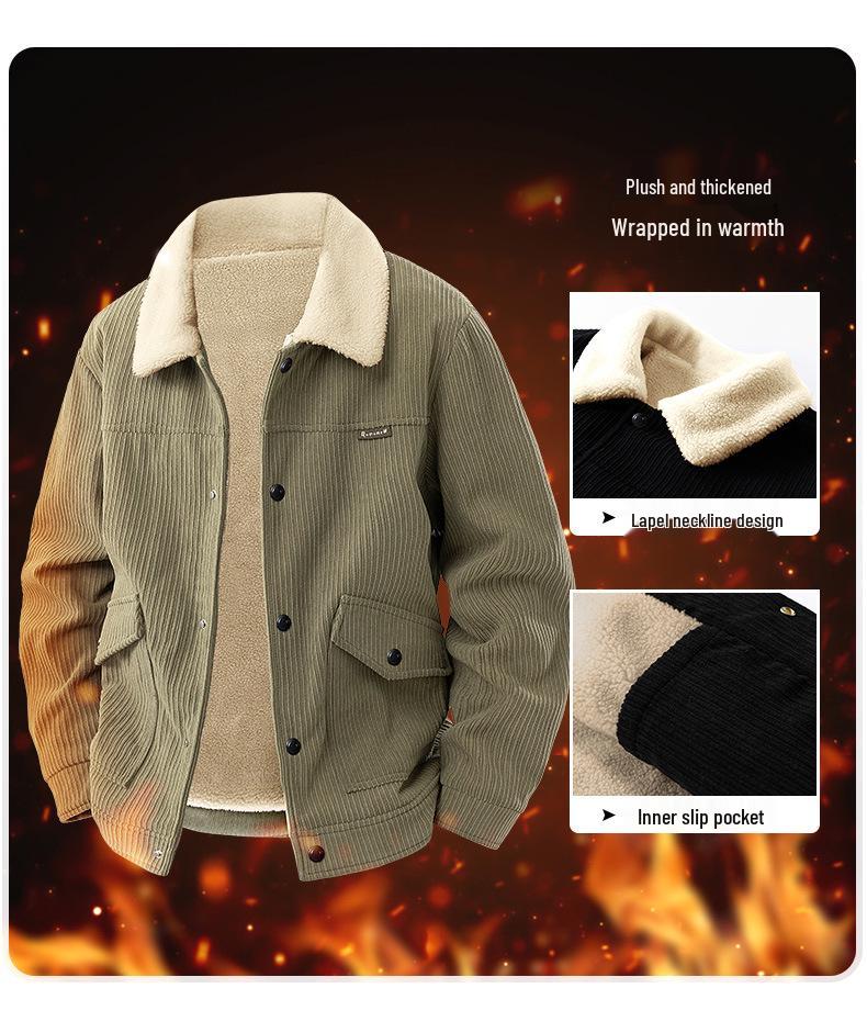 Herren Winter Cordjackett, Samt gefüttert, Reverskragen, Trendiger lockerer Schnitt, Lässiges vielseitiges Design