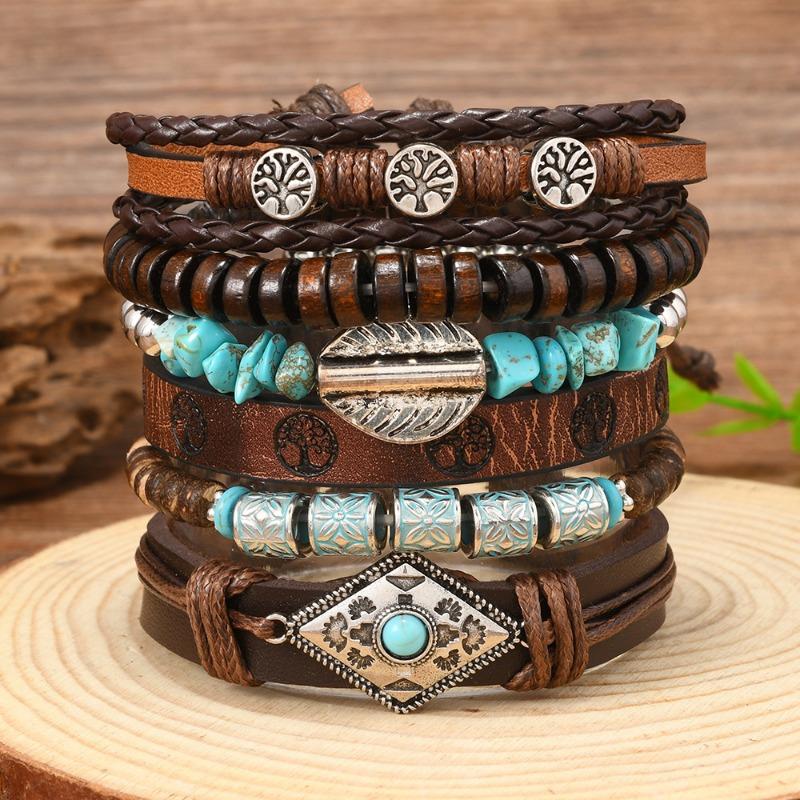 

Горячая Распродажа Череп Голова Коровы Цинковый Сплав Аксессуары 6-компонентный Кожаный Браслет коричневый