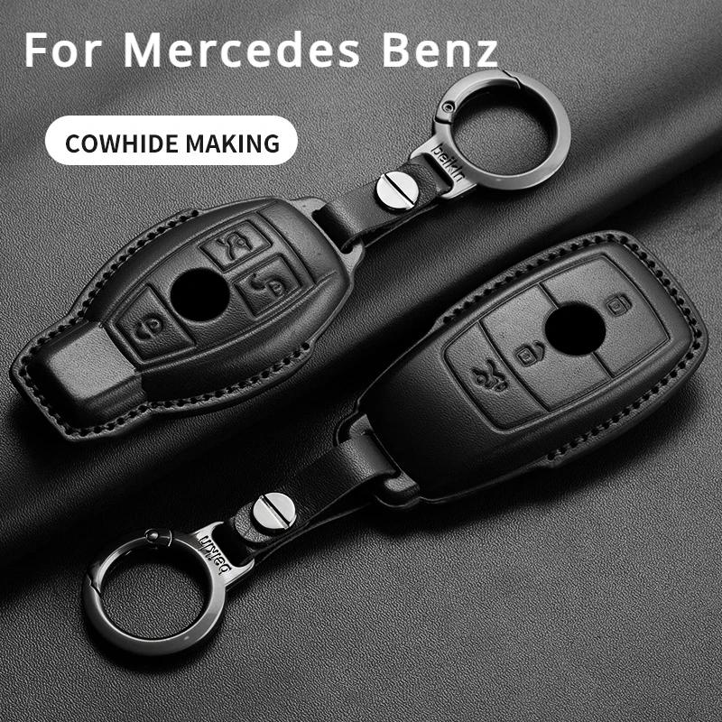 Car Key Fob Shell For Mercedes Benz A C E S G Class CLE CLA GLC W177 W205 W213 W222 X167 AMG Leather Car Remote Key Case Cover