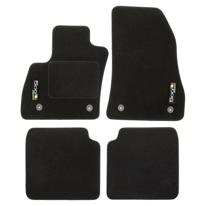 Tapis De Sol - Logo - Fiat 500L - Velours Noir - 4 Pièces - Ajustement Précis