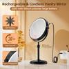 7 Lighted Makeup Mirror with Magnification 10X 1X Height Adjustable 3 Color Dimmable Lights 360 Swivel Double Sided Light Up Re